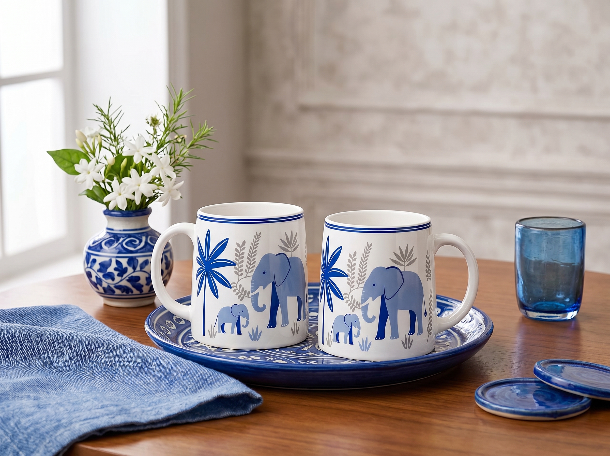 Anwaliya Airavat Series Ceramic Coffee Mug, Elephant – Set of 2 – view 3