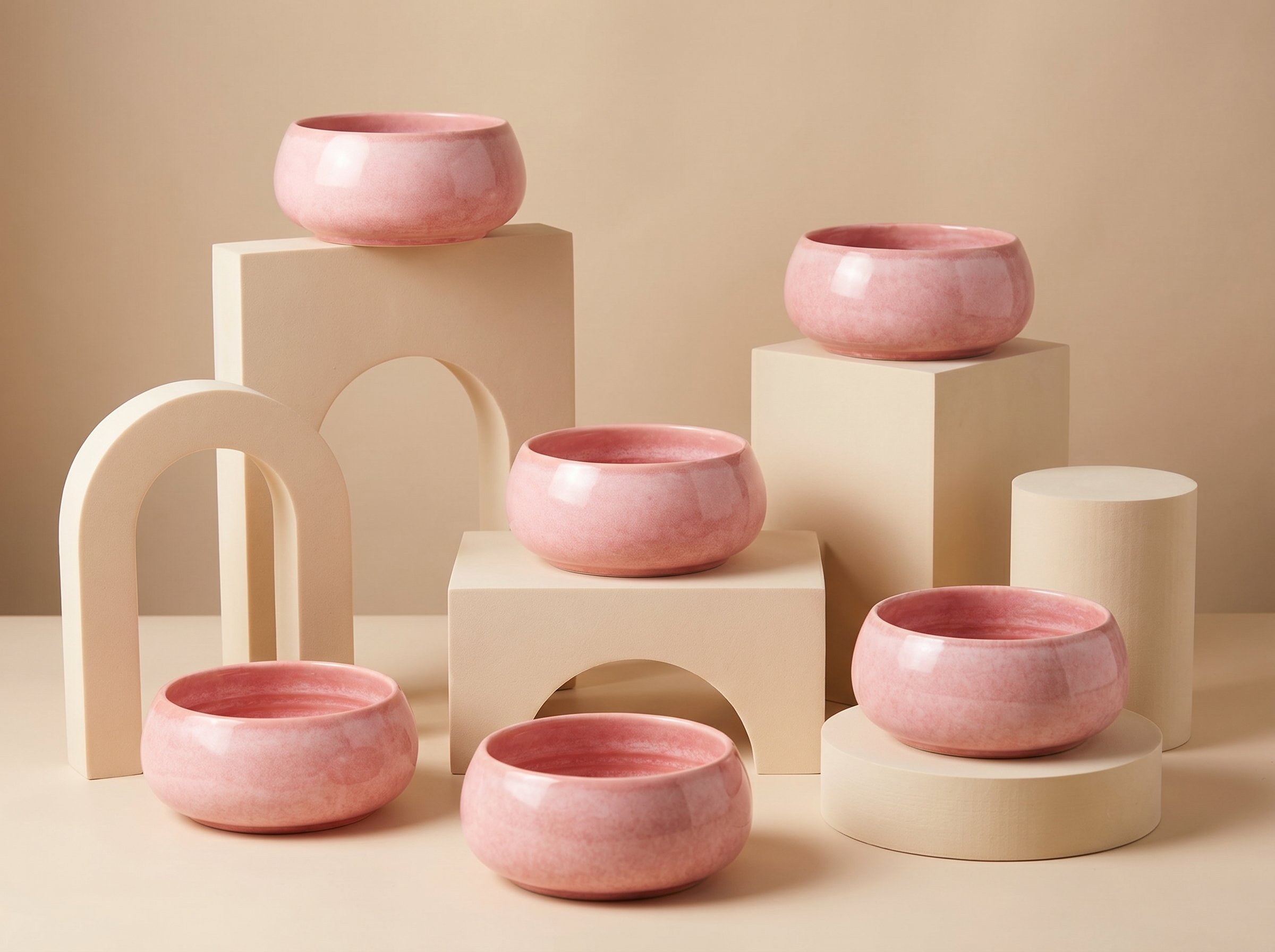 Anwaliya Ceramic Bowls for Dessert and Curry, Pink, 175 ml – Set of 6